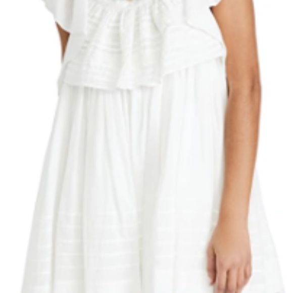 FREE PEOPLE Hailey Mini Dress With Frill Sleeves And Textured Stripe-white M - Picture 10 of 16